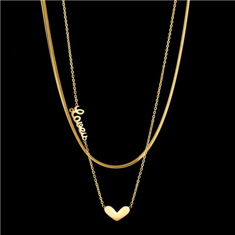 Stainless Steel Multilayer Necklaces Charm Jewelry NCJSO43 Classic Heart Letters - Touchy Style