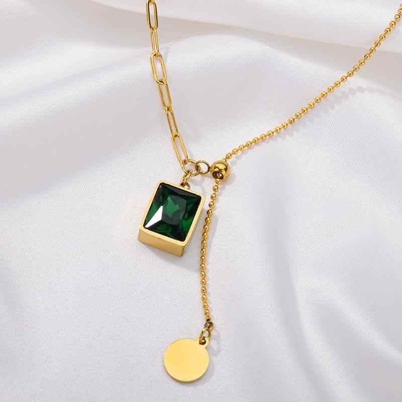 Stainless Steel Necklaces Charm Jewelry NCJSO3 Green Luxury Emerald - Touchy Style .