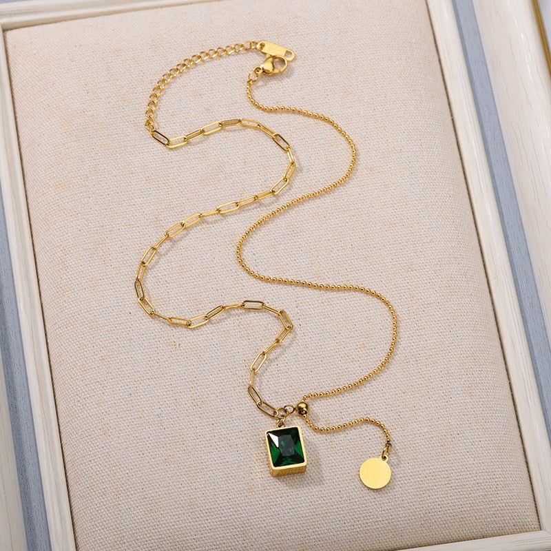 Stainless Steel Necklaces Charm Jewelry NCJSO3 Green Luxury Emerald - Touchy Style .