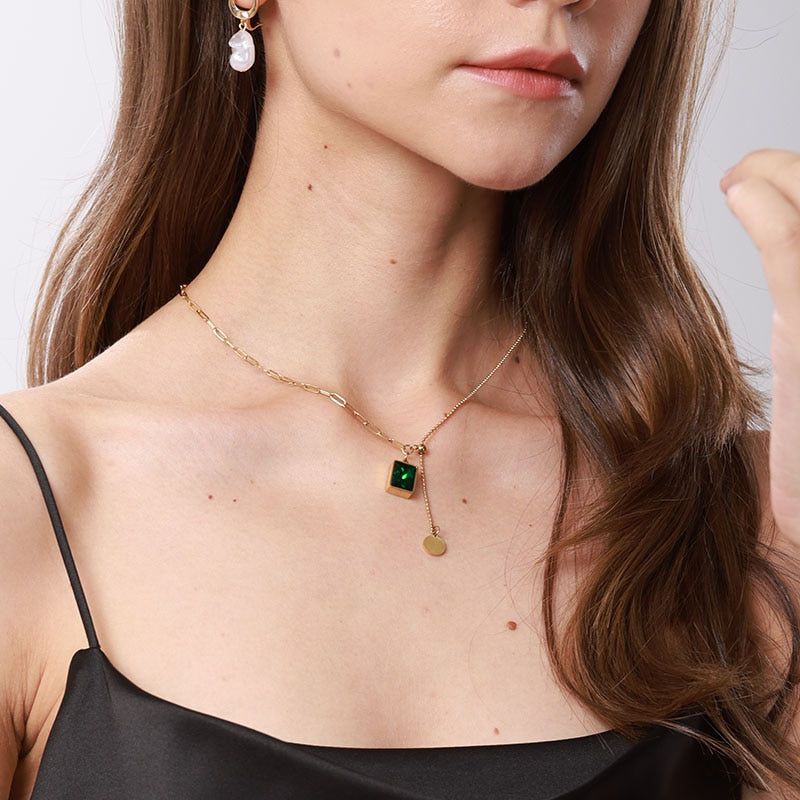 Stainless Steel Necklaces Charm Jewelry NCJSO3 Green Luxury Emerald - Touchy Style .