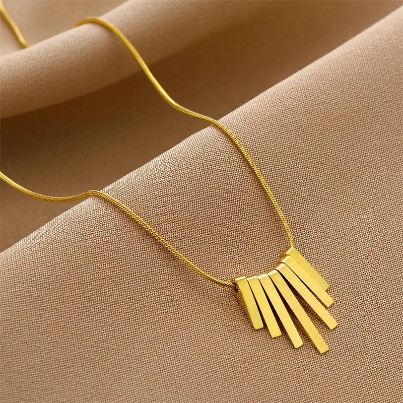 Stainless Steel Necklaces Charm Jewelry NCJSO49 Unique Geometric Stripe - Touchy Style .