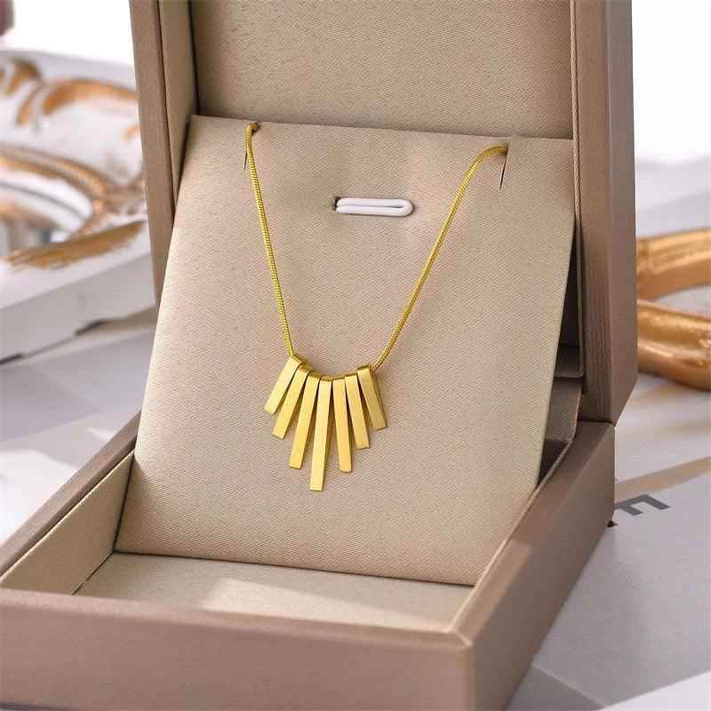 Stainless Steel Necklaces Charm Jewelry NCJSO49 Unique Geometric Stripe - Touchy Style