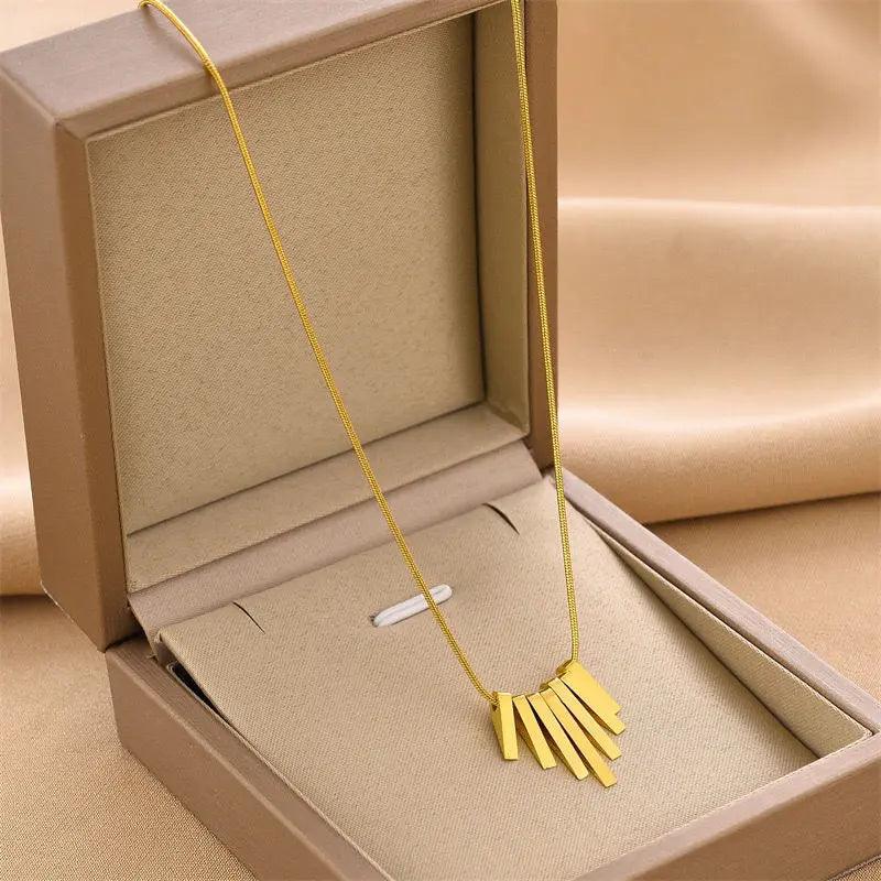 Stainless Steel Necklaces Charm Jewelry NCJSO49 Unique Geometric Stripe - Touchy Style .