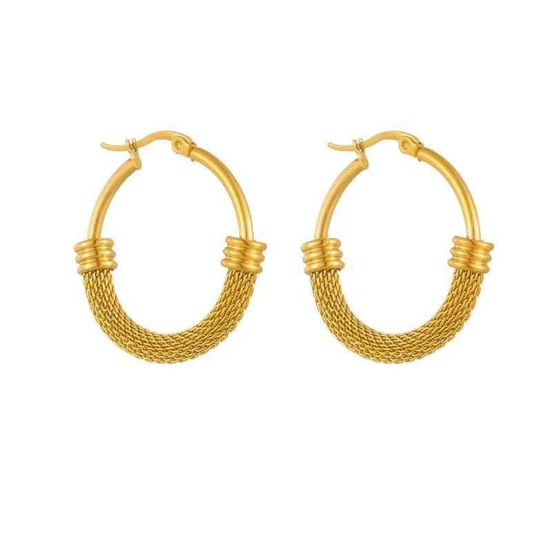 Stainless Steel WB137 Oval Metal Earbuckle Hoop Earrings Charm Jewelry - Touchy Style