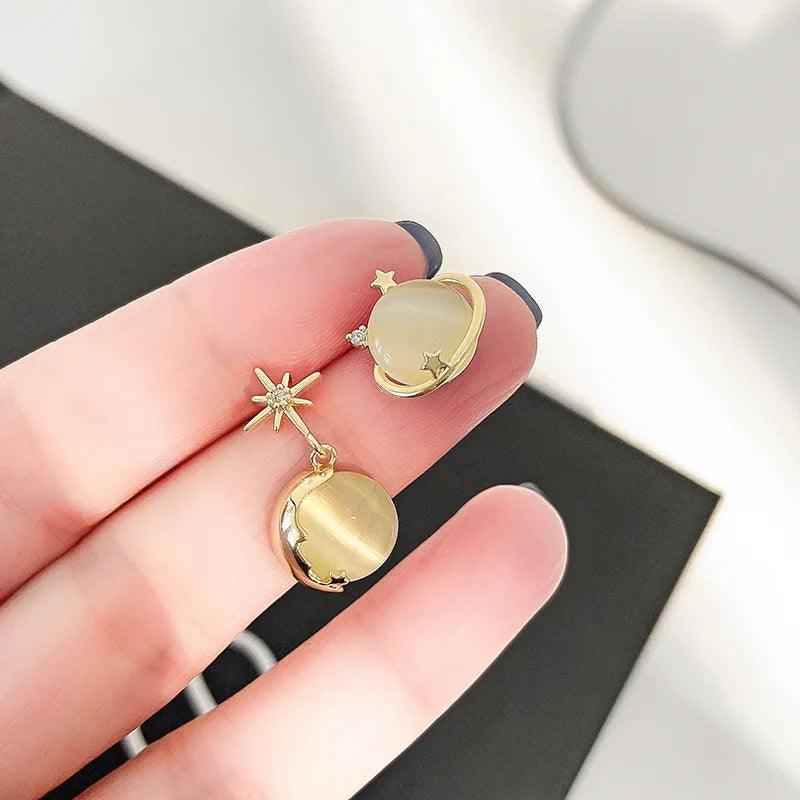 Star Moon Shape Earrings Charm Jewelry XYS0238 Round Opal Design - Touchy Style