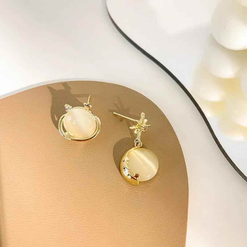 Star Moon Shape Earrings Charm Jewelry XYS0238 Round Opal Design - Touchy Style .