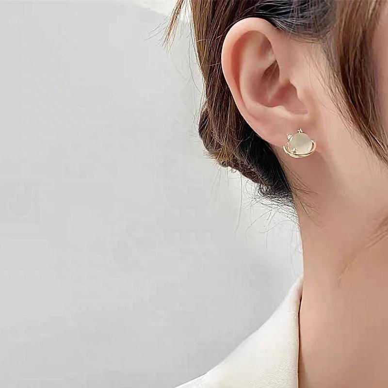 Star Moon Shape Earrings Charm Jewelry XYS0238 Round Opal Design - Touchy Style .