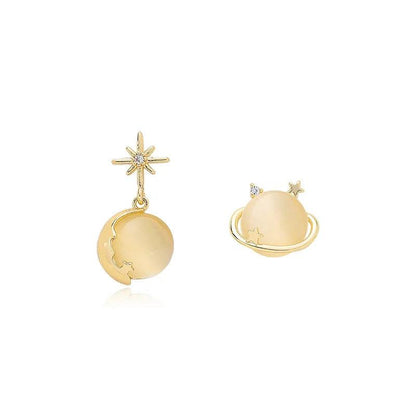 Star Moon Shape Earrings Charm Jewelry XYS0238 Round Opal Design - Touchy Style .