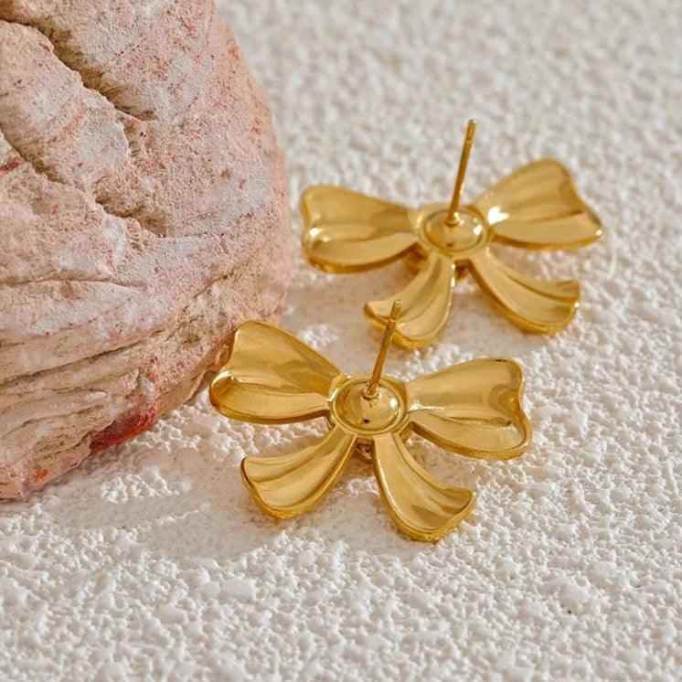 Stud Earrings Charm Jewelry - Golden Bowknot - Stainless Steel - YH3883A - Touchy Style