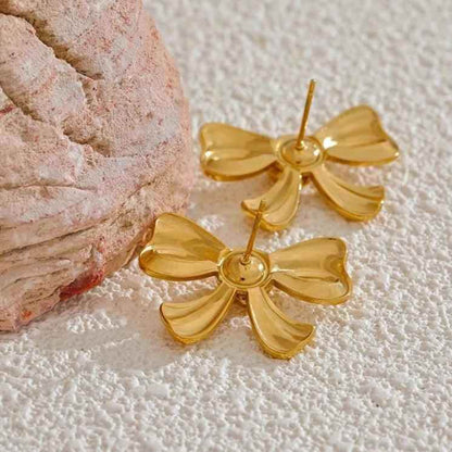 Stud Earrings Charm Jewelry - Golden Bowknot - Stainless Steel - YH3883A - Touchy Style