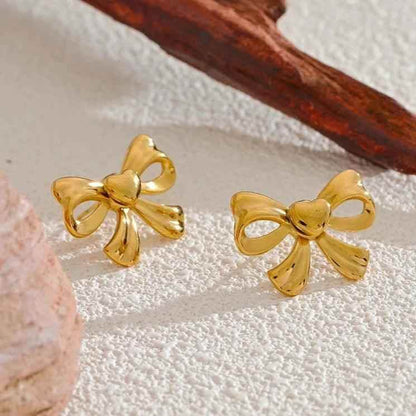 Stud Earrings Charm Jewelry - Golden Bowknot - Stainless Steel - YH3883A - Touchy Style