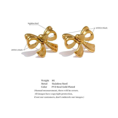 Stud Earrings Charm Jewelry - Golden Bowknot - Stainless Steel - YH3883A - Touchy Style