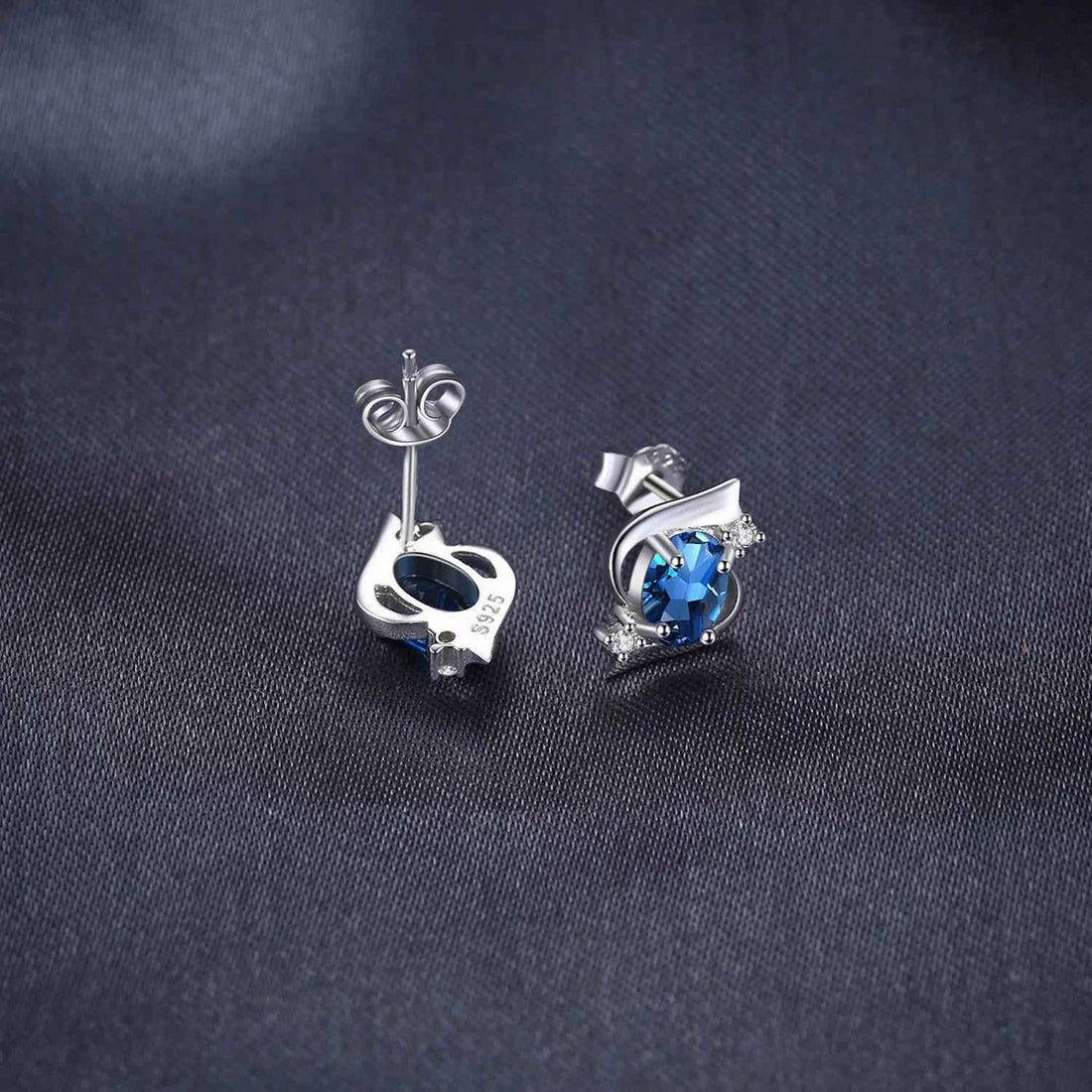 Stud Earrings Charm Jewelry - Natural Blue Topaz in 925 Sterling Silver - TSJ66 - Touchy Style