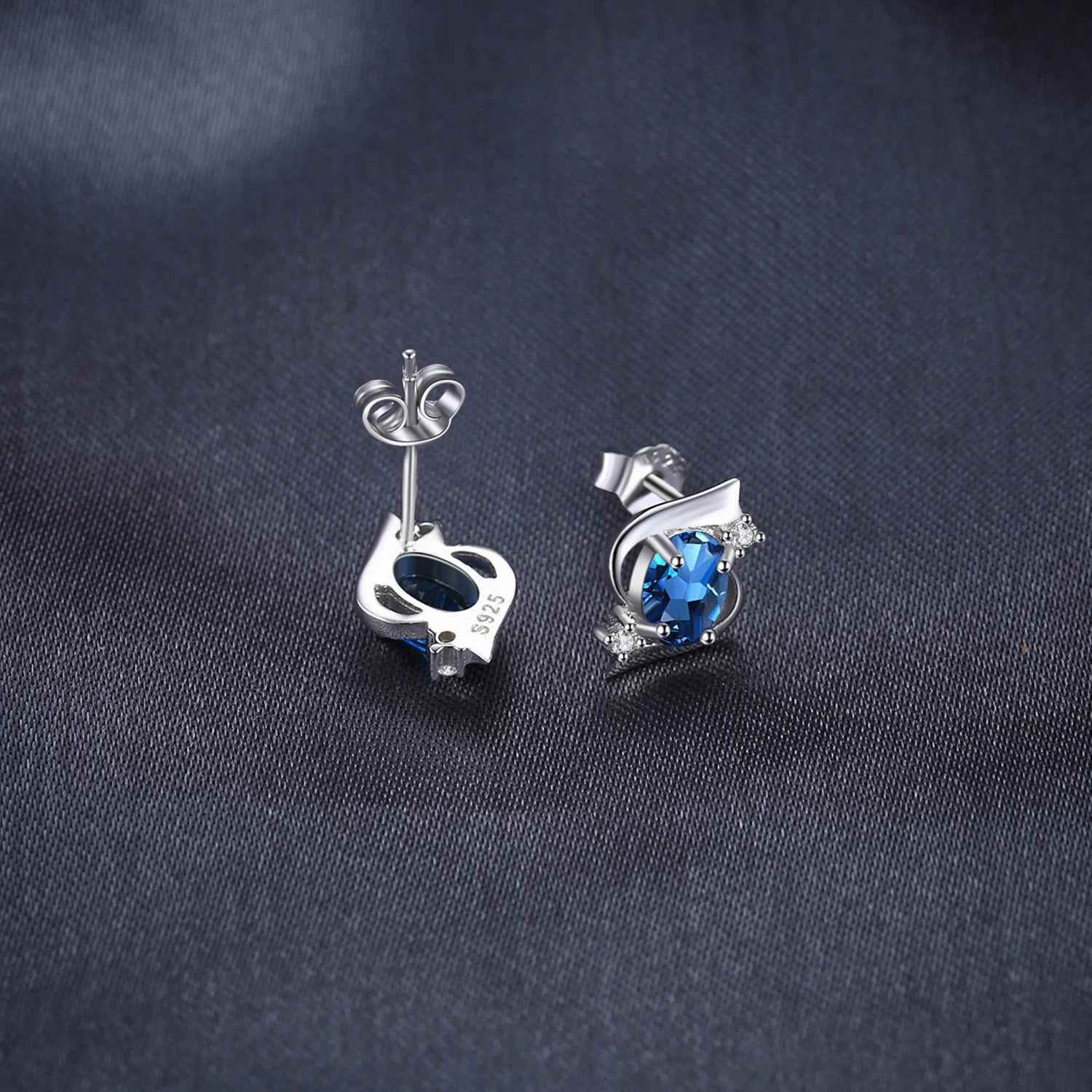 Stud Earrings Charm Jewelry - Natural Blue Topaz in 925 Sterling Silver - TSJ66 - Touchy Style