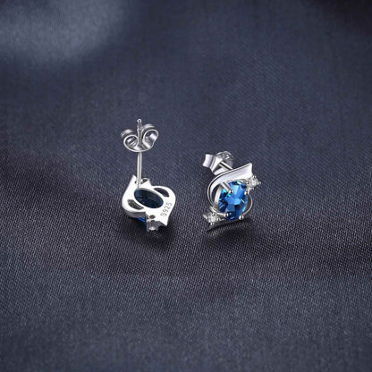 Stud Earrings Charm Jewelry - Natural Blue Topaz in 925 Sterling Silver - TSJ66 - Touchy Style