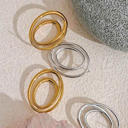 Stud Earrings Charm Jewelry - Round Double Layer - Stainless Steel - TSJ25 - Touchy Style