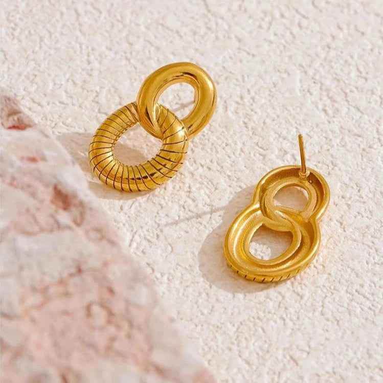 Stud Earrings Charm Jewelry - Stainless Steel- Double Round - YH3631A - Touchy Style