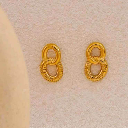 Stud Earrings Charm Jewelry - Stainless Steel- Double Round - YH3631A - Touchy Style