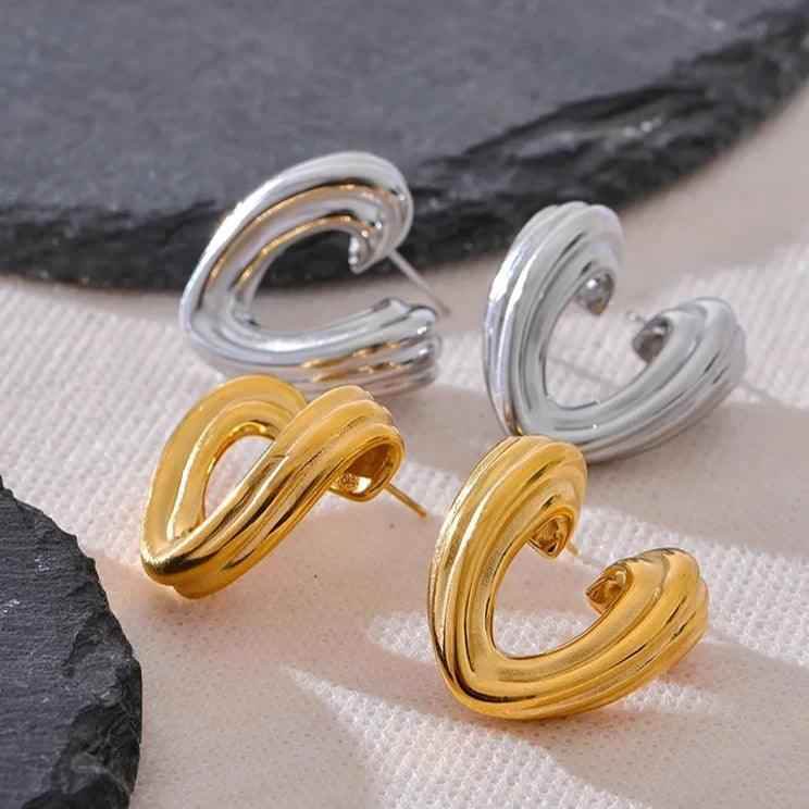 Stud Earrings Charm Jewelry - Stainless Steel Heart Pattern - TSJ59 - Touchy Style