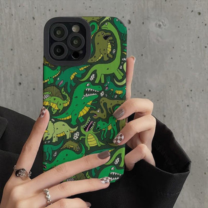 Stylish Cute Green Dinosaur Phone Case Cover for iPhone 14, 13, 12, 11 Pro Max, XR, X, XS, SE, 6, 6S, 7, 8 Plus