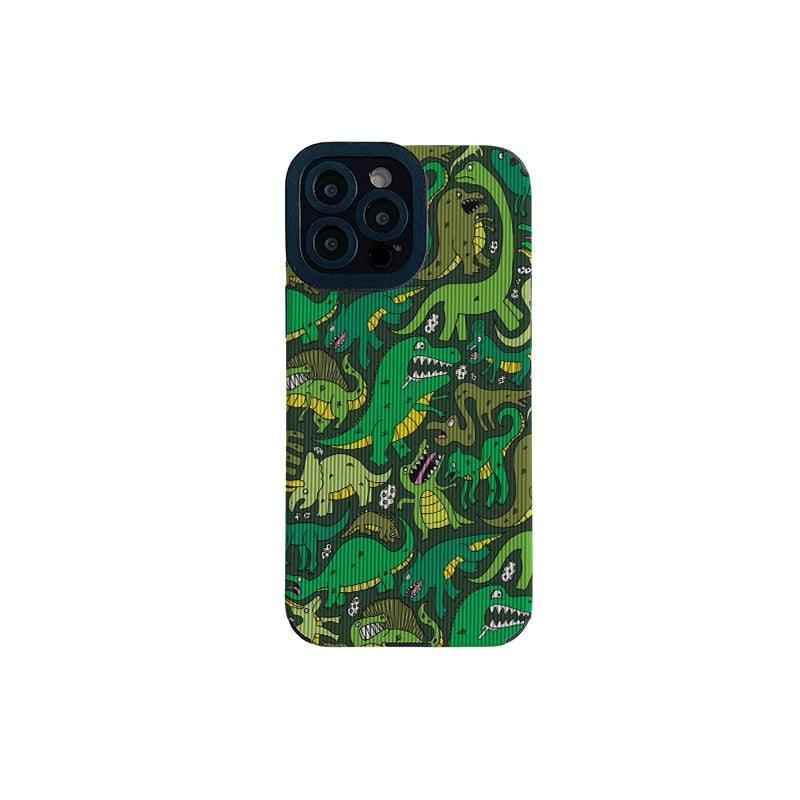 Stylish Cute Green Dinosaur Phone Case Cover for iPhone 14, 13, 12, 11 Pro Max, XR, X, XS, SE, 6, 6S, 7, 8 Plus - Touchy Style .