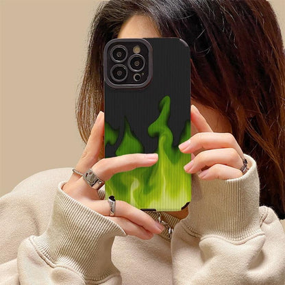 Stylish Green Flame Cute Phone Cases: Leather Covers for iPhone 14, 11, 13, 12 Pro Max, Mini, 6, 7, 8 Plus, X, XS, XR, and SE 2 - Touchy Style .