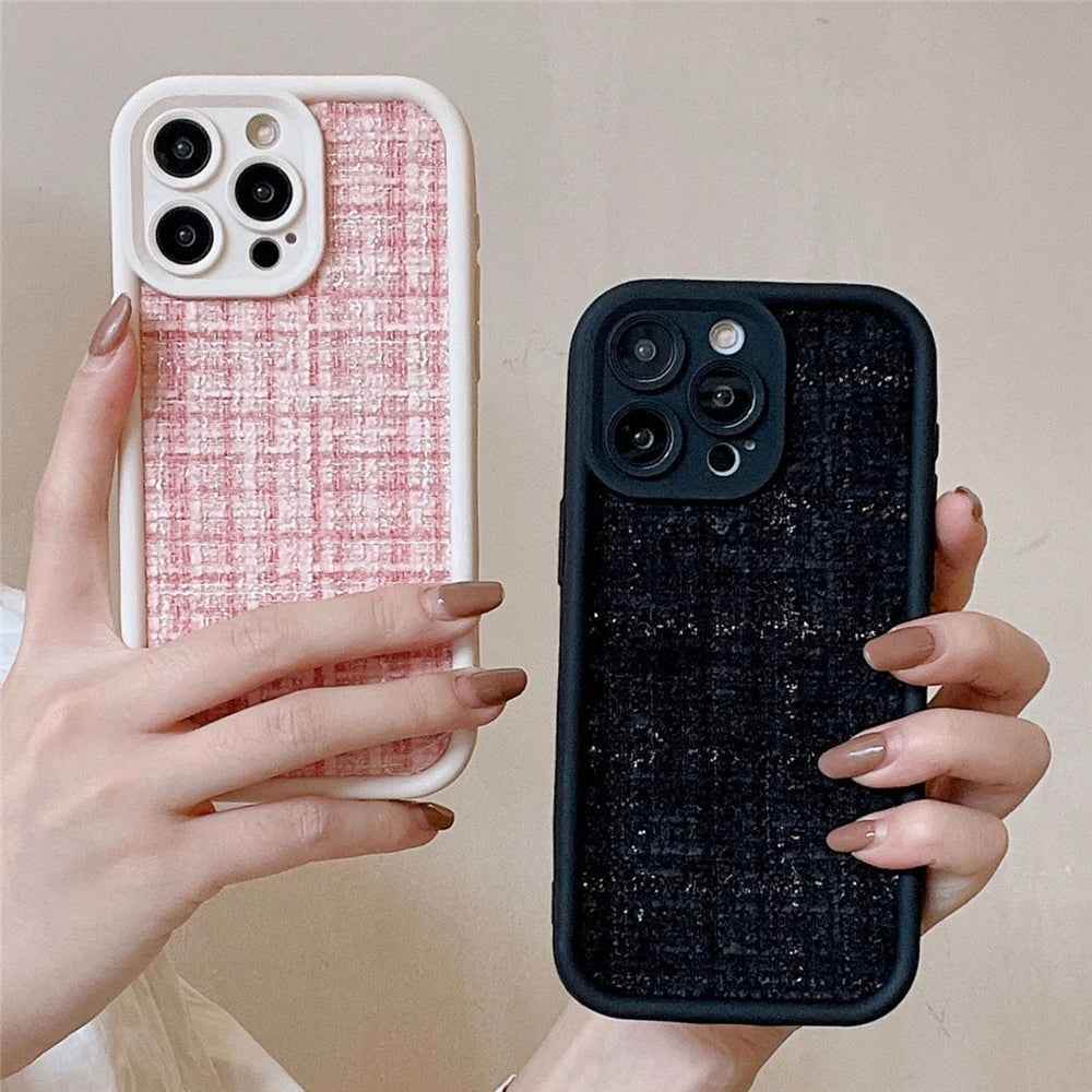 Stylish Lattice Fabric Cute Phone Cases for iPhone 14, 13, 12, 11 Pro Max and 14 Plus - Touchy Style .