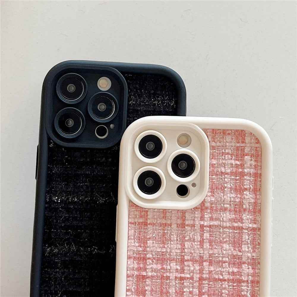 Stylish Lattice Fabric Cute Phone Cases for iPhone 14, 13, 12, 11 Pro Max and 14 Plus - Touchy Style .