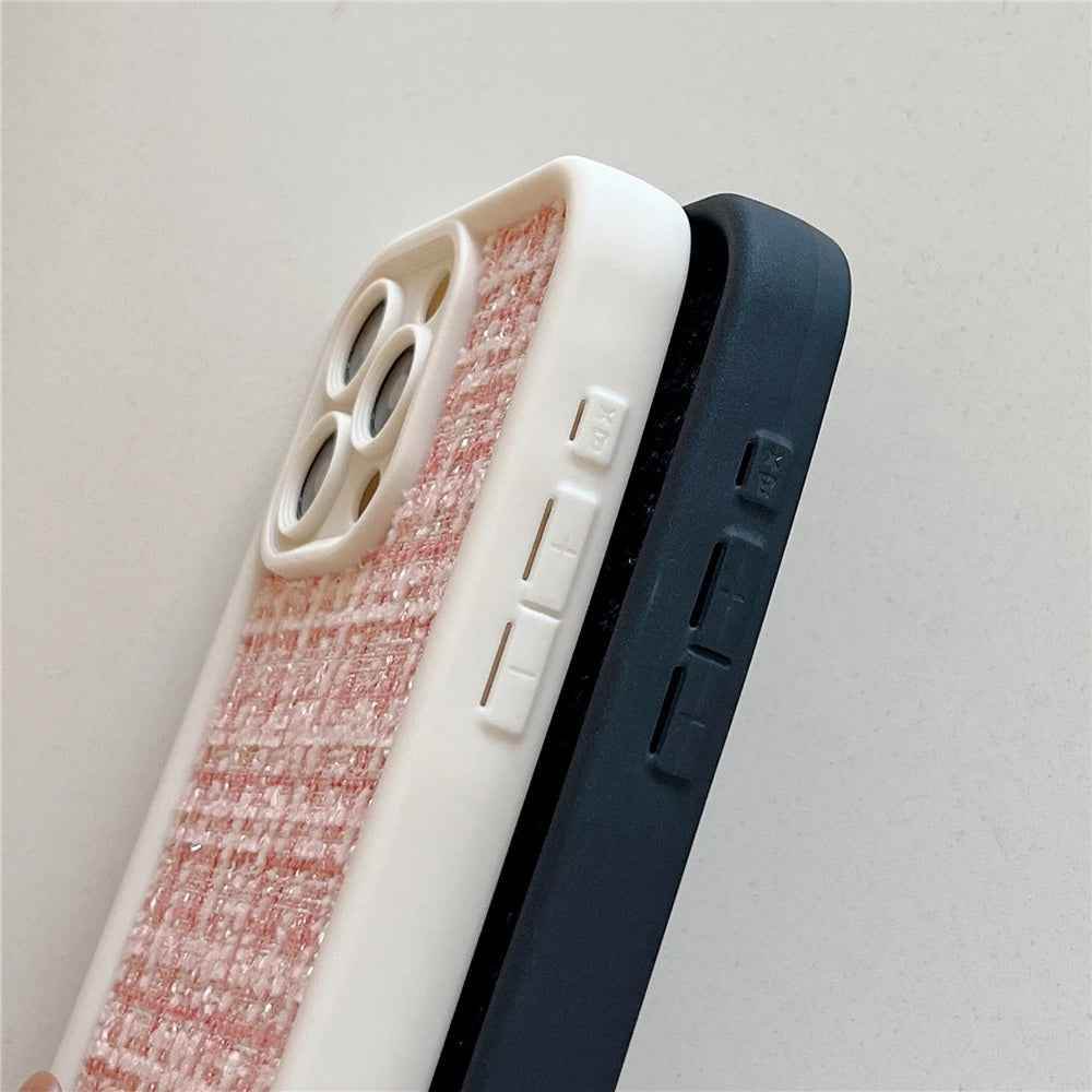 Stylish Lattice Fabric Cute Phone Cases for iPhone 14, 13, 12, 11 Pro Max and 14 Plus - Touchy Style .