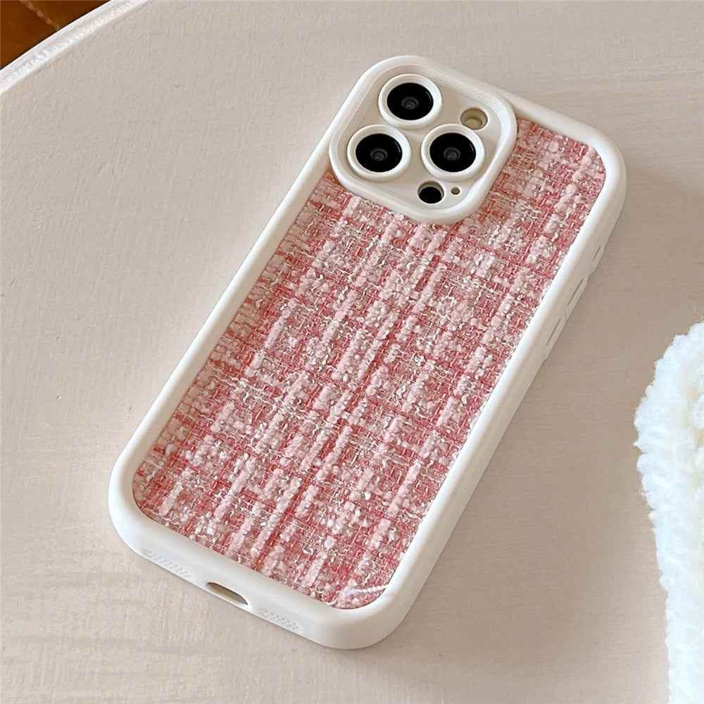 Stylish Lattice Fabric Cute Phone Cases for iPhone 14, 13, 12, 11 Pro Max and 14 Plus - Touchy Style .