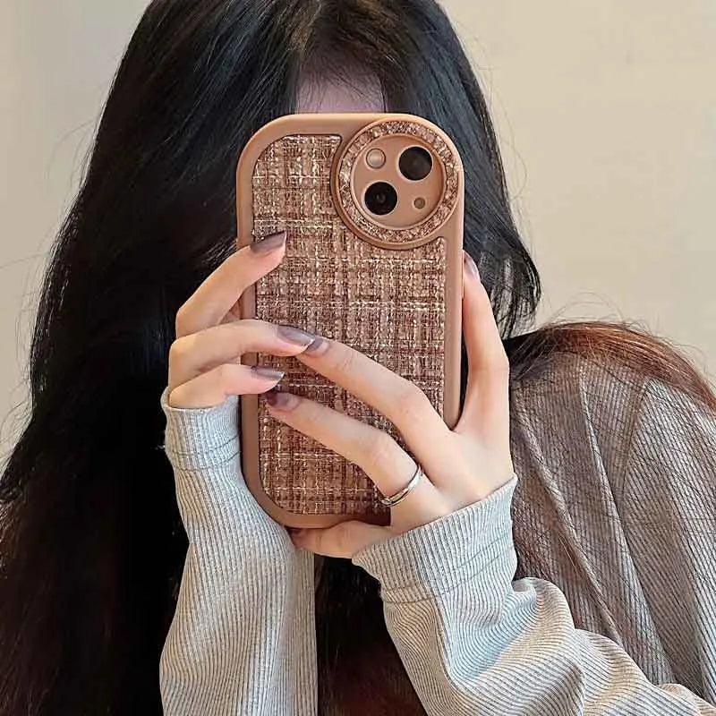 Stylish Lattice Fabric Cute Phone Cases for iPhone 14, 13, 12, 11 Pro Max and 14 Plus - Touchy Style .