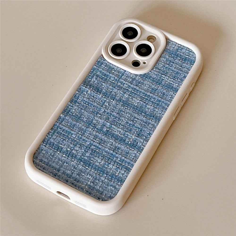 Stylish Lattice Fabric Cute Phone Cases for iPhone 14, 13, 12, 11 Pro Max and 14 Plus - Touchy Style .