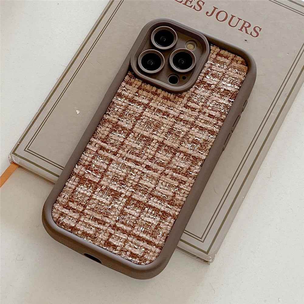 Stylish Lattice Fabric Cute Phone Cases for iPhone 14, 13, 12, 11 Pro Max and 14 Plus - Touchy Style .