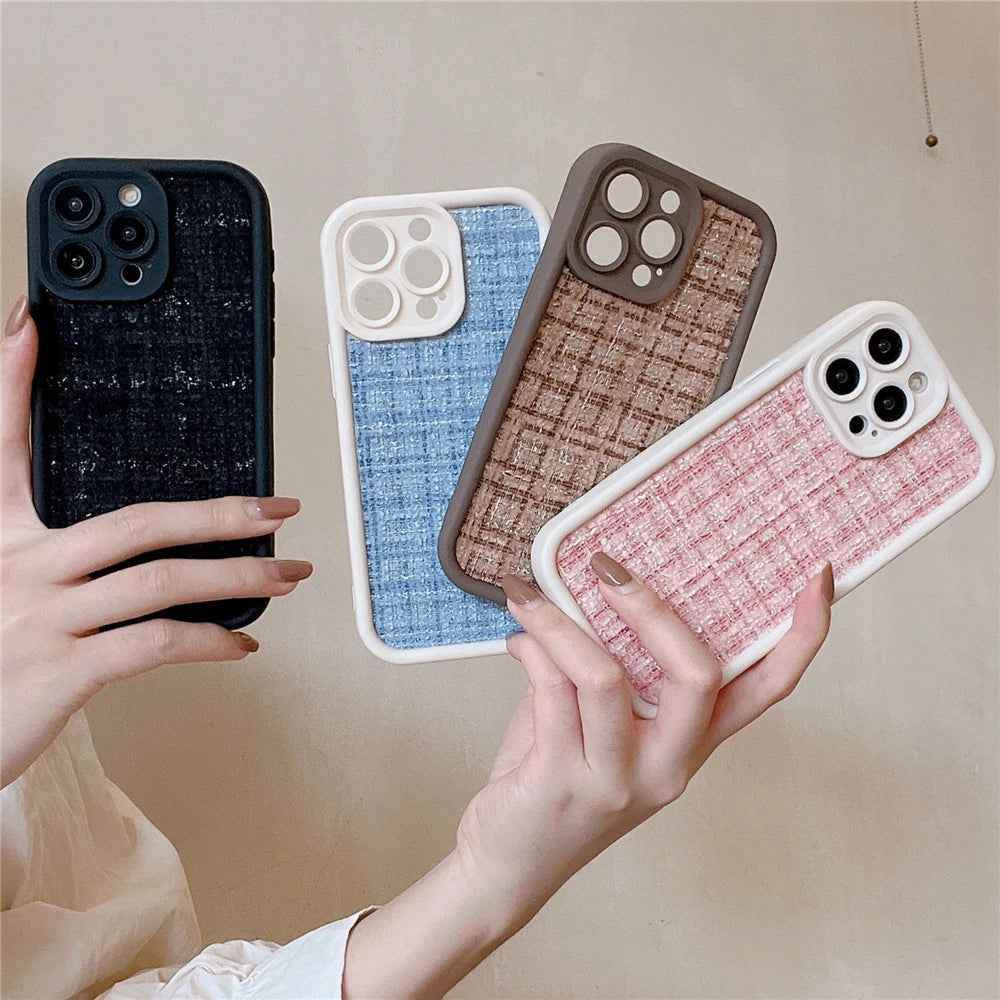 Stylish Lattice Fabric Cute Phone Cases for iPhone 14, 13, 12, 11 Pro Max and 14 Plus - Touchy Style .