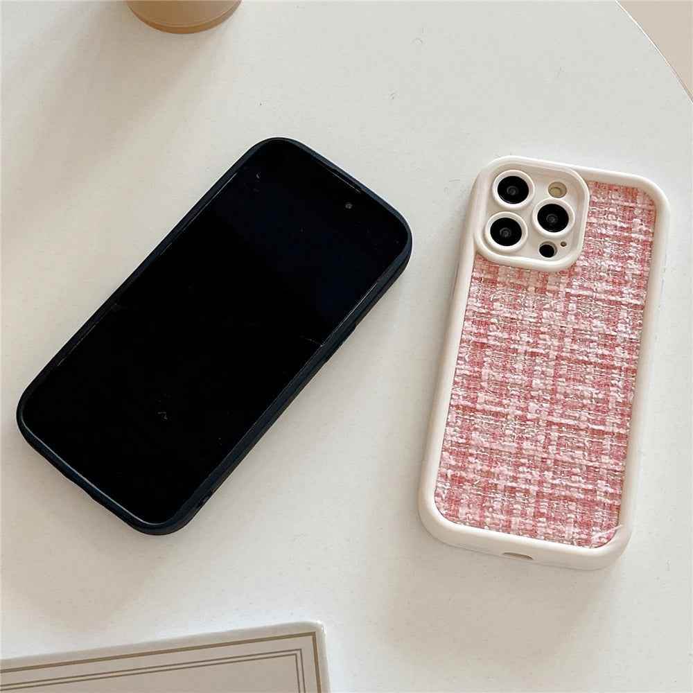 Stylish Lattice Fabric Cute Phone Cases for iPhone 14, 13, 12, 11 Pro Max and 14 Plus - Touchy Style .