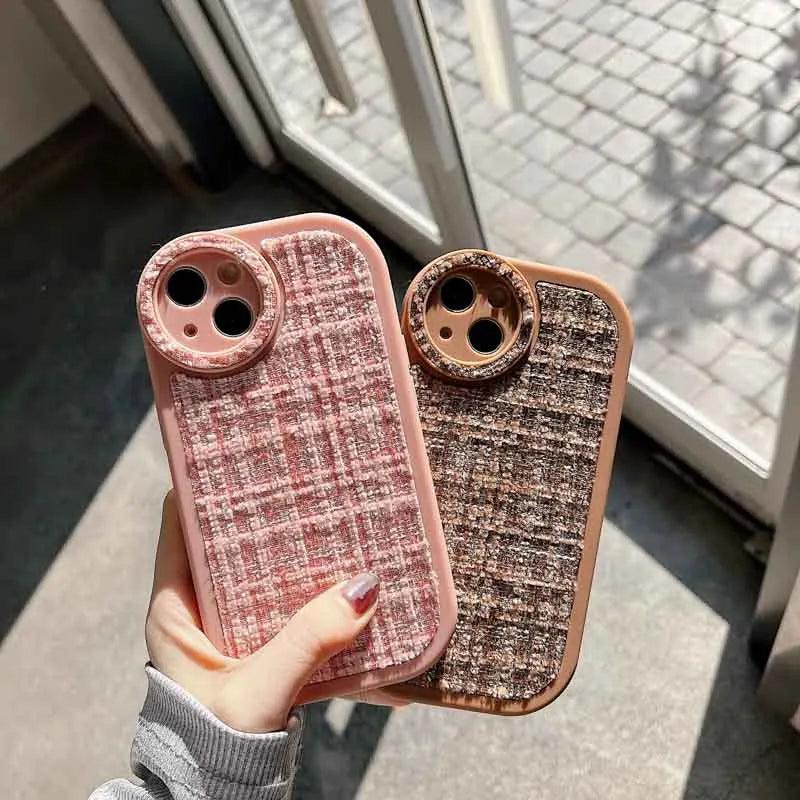 Stylish Lattice Fabric Cute Phone Cases for iPhone 14, 13, 12, 11 Pro Max and 14 Plus - Touchy Style .