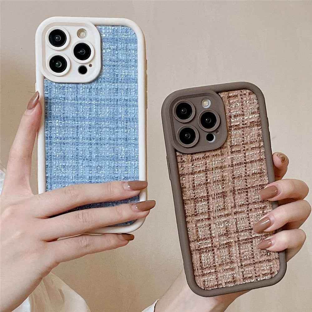 Stylish Lattice Fabric Cute Phone Cases for iPhone 14, 13, 12, 11 Pro Max and 14 Plus - Touchy Style .