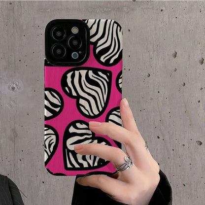 Stylish Pink White Heart Zebra Pattern Cute Phone Cases For iPhone 14, 13, 12 Pro, 11, XS Max, 7, 8 Plus, X, XR, SE - Touchy Style .