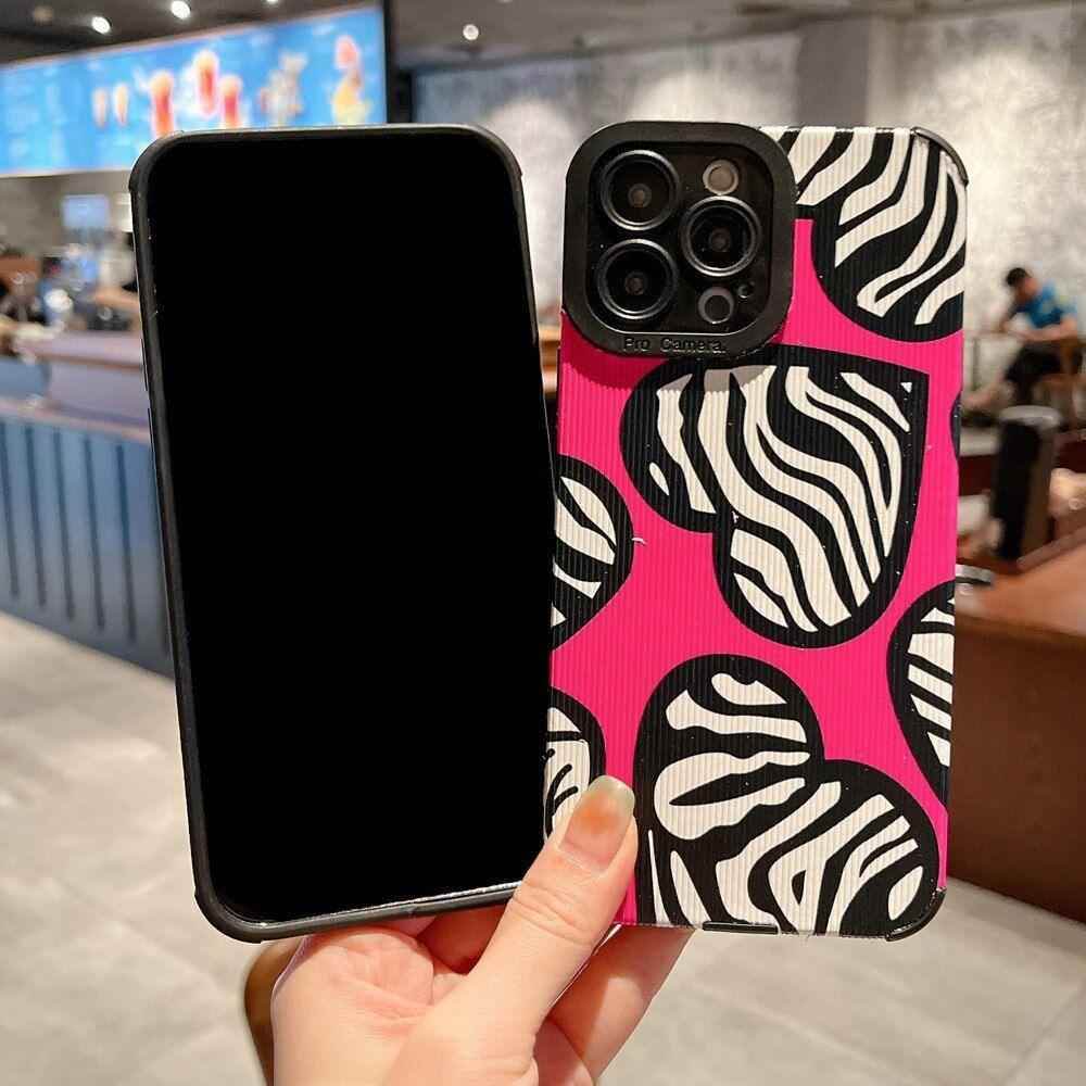 Stylish Pink White Heart Zebra Pattern Cute Phone Cases For iPhone 14, 13, 12 Pro, 11, XS Max, 7, 8 Plus, X, XR, SE - Touchy Style .