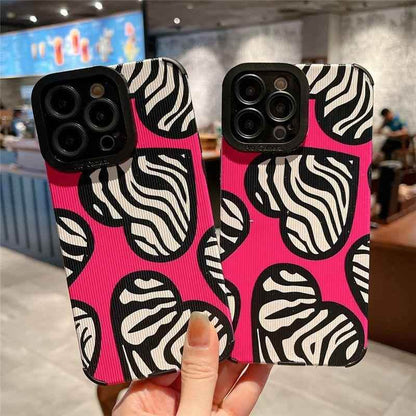 Stylish Pink White Heart Zebra Pattern Cute Phone Cases For iPhone 14, 13, 12 Pro, 11, XS Max, 7, 8 Plus, X, XR, SE - Touchy Style .