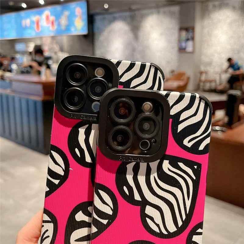 Stylish Pink White Heart Zebra Pattern Cute Phone Cases For iPhone 14, 13, 12 Pro, 11, XS Max, 7, 8 Plus, X, XR, SE - Touchy Style .