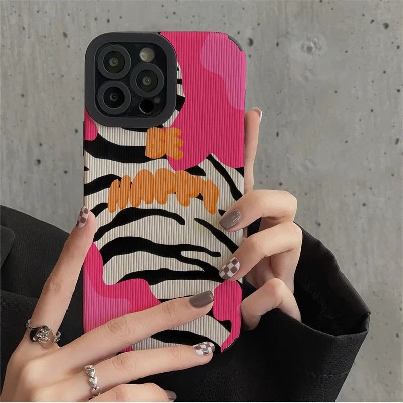 Stylish Pink Zebra Pattern Cute Phone Cases For iPhone SE, 7, 8 Plus, X, XR, 11, 12 Pro, 13, 14 XS Max - Touchy Style .