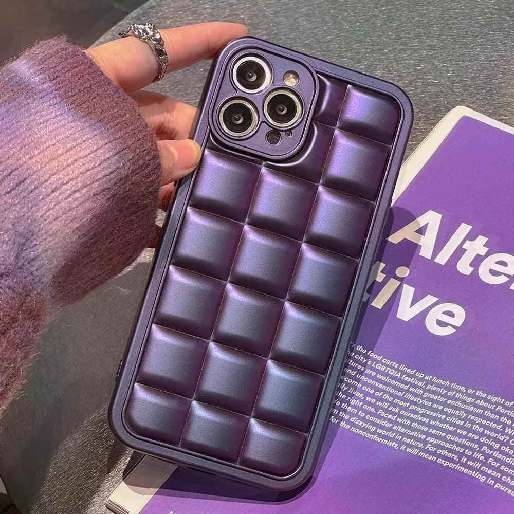 Stylish Purple 3D Square Cube Plating Cute Phone Cases for iPhone 14, 13, 12, 11 Pro Max, XS, X, XR and 14 Plus - Touchy Style .