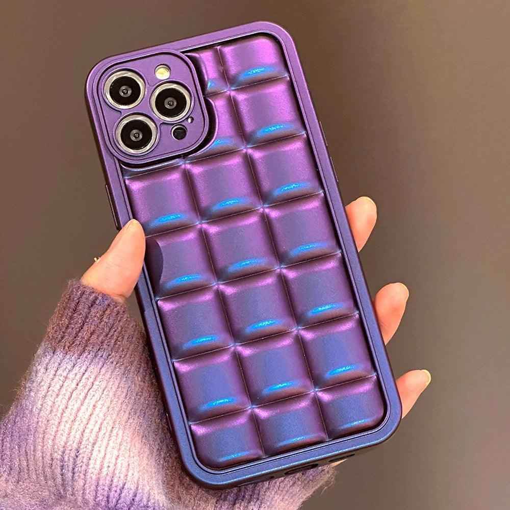 Stylish Purple 3D Square Cube Plating Cute Phone Cases for iPhone 14, 13, 12, 11 Pro Max, XS, X, XR and 14 Plus - Touchy Style .