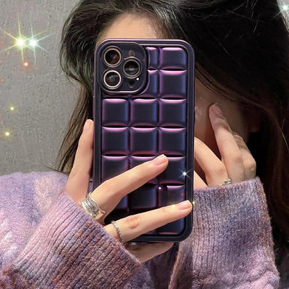 Stylish Purple 3D Square Cube Plating Cute Phone Cases for iPhone 14, 13, 12, 11 Pro Max, XS, X, XR and 14 Plus - Touchy Style .