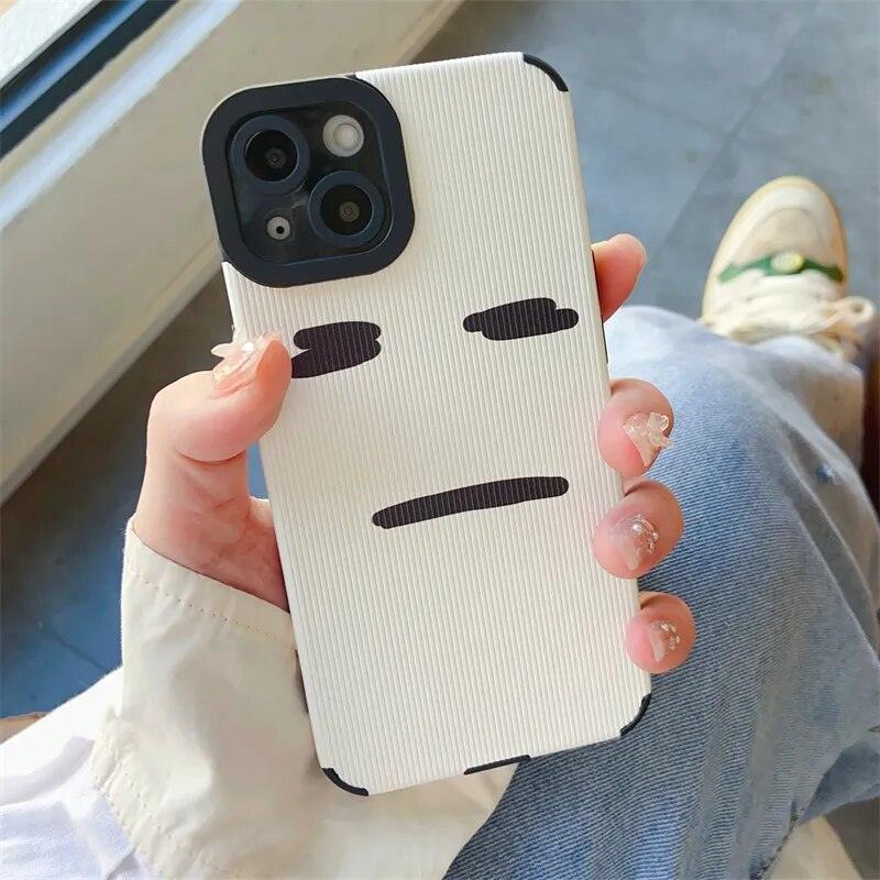 Stylish White Cute Phone Case for iPhone 14, 13, 12, 11 Pro Max, Mini, 6, 7, 8 Plus, X, XS, XR: Simple Expression - Touchy Style .