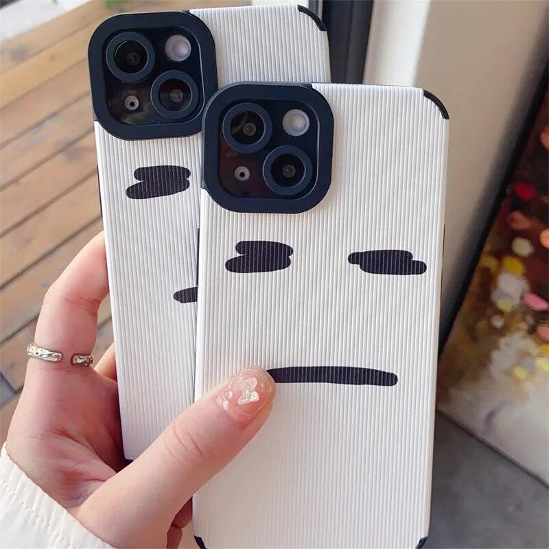 Stylish White Cute Phone Case for iPhone 14, 13, 12, 11 Pro Max, Mini, 6, 7, 8 Plus, X, XS, XR: Simple Expression - Touchy Style .