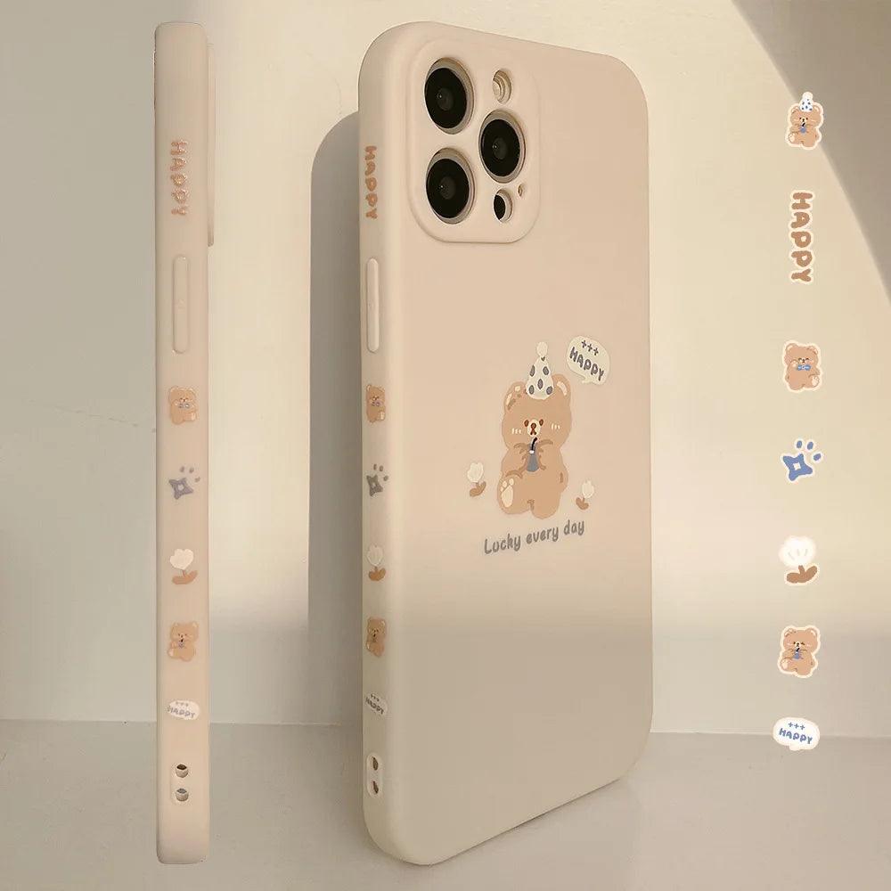 Sweet Bear Head Beige Cute Phone Cases For iPhone 14 13 12 11 Pro Max XS MAX XR 7 8 Plus X 7Plus - Touchy Style