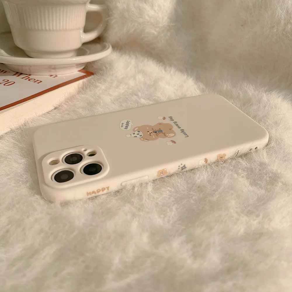 Sweet Bear Head Beige Cute Phone Cases For iPhone 14 13 12 11 Pro Max XS MAX XR 7 8 Plus X 7Plus - Touchy Style