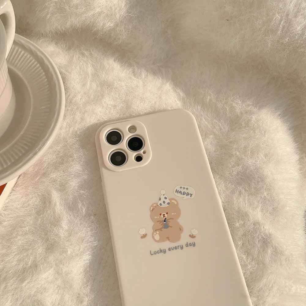 Sweet Bear Head Beige Cute Phone Cases For iPhone 14 13 12 11 Pro Max XS MAX XR 7 8 Plus X 7Plus - Touchy Style